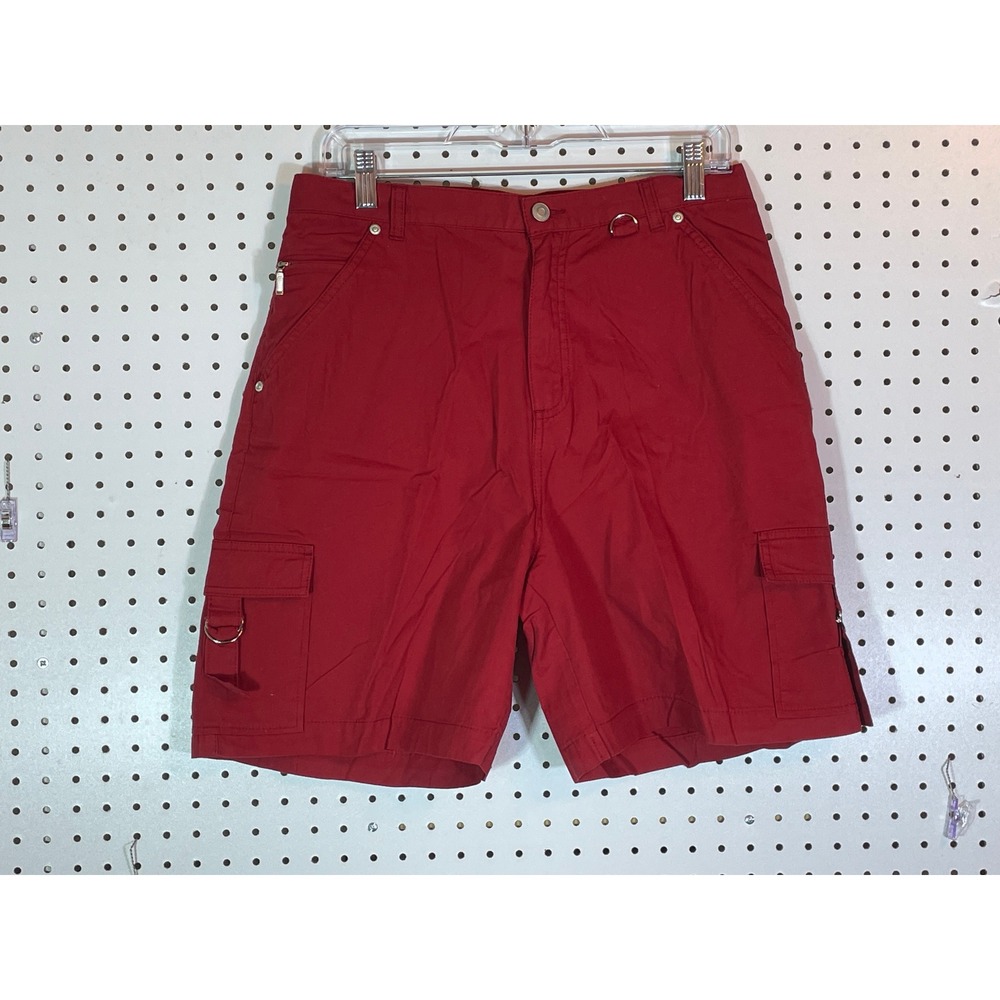 Blassport Petite Red Cargo Shorts Womens 10P Cotton Utility Multi Pocket D-Ring